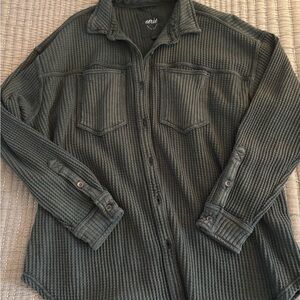 Aerie Green Waffle Knit Button Up Top